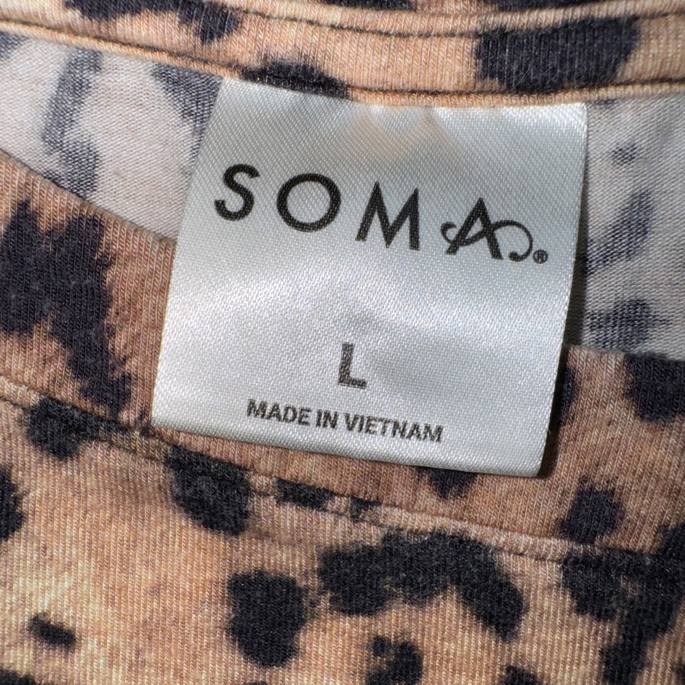 Soma Large Leopard Print Lounge Relaxed Pajama Set Top & Bottom Brushed - Picture 2 of 6